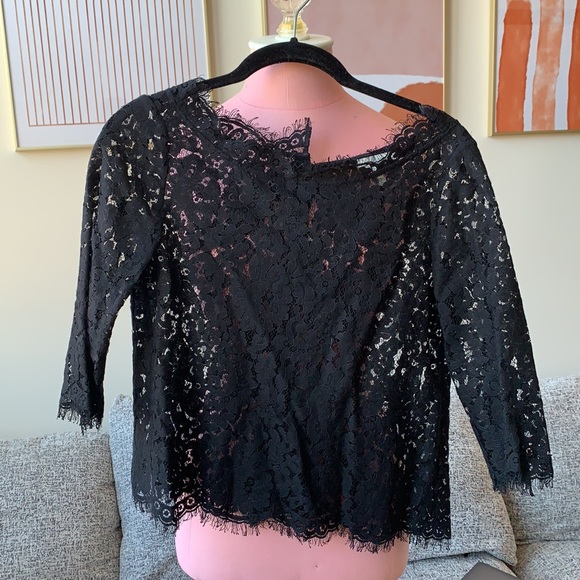 Joie black lace button up top - Picture 2 of 4